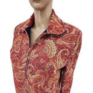 St. John Sport By Marie Gray Paisley Red & Gold Textured Full-Zip Jacket S